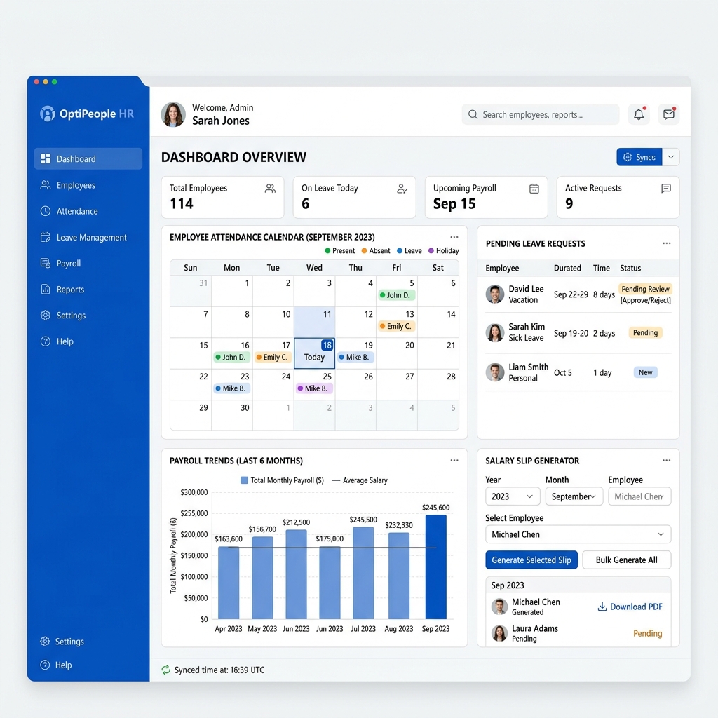 HRNest — HR & Payroll Dashboard Screenshot